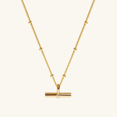 T-Bar Necklace Gold With Bead Chain